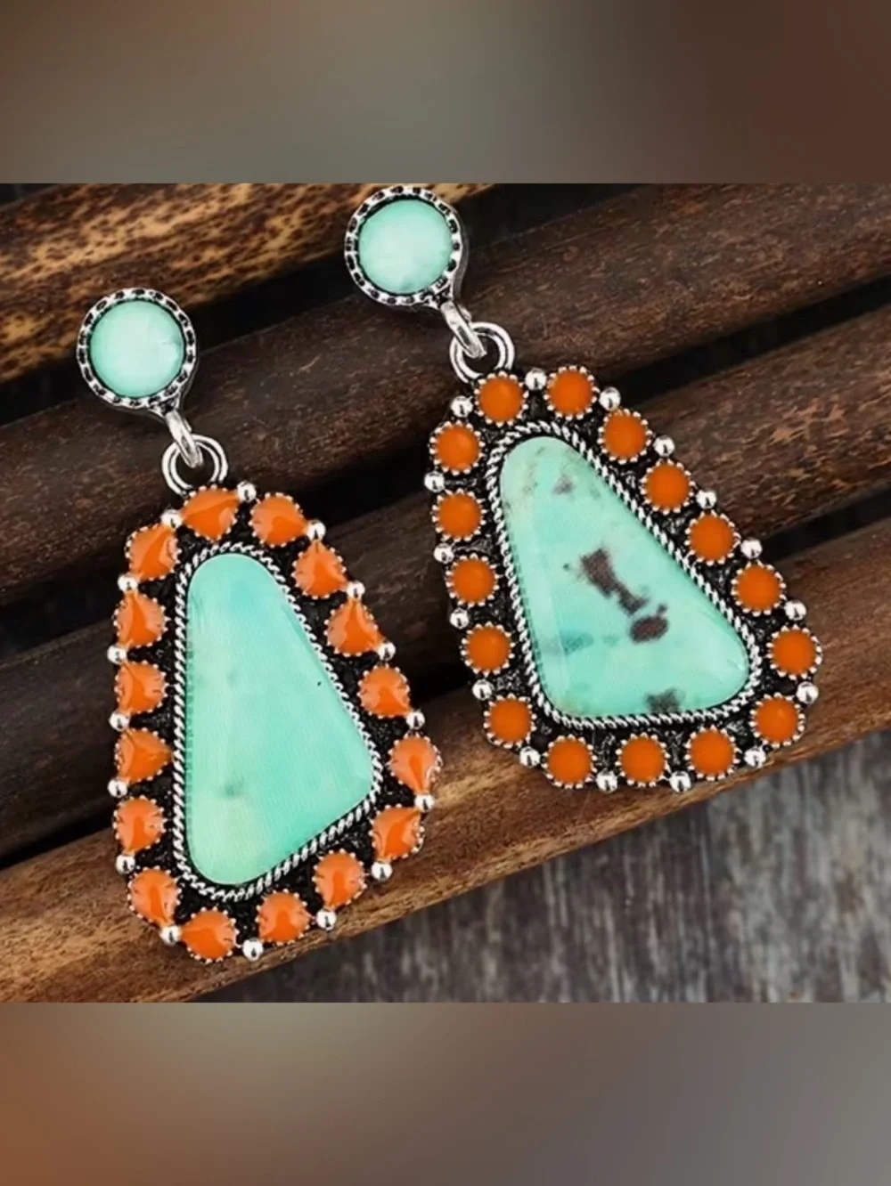 New Faux Turquoise and Orange Drop Earrings - Women Jewelry
